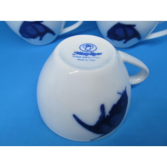 Misty Rose Blue Koi Fish Tea Cups Super White China Bundle of 6 - Picture 3 of 7